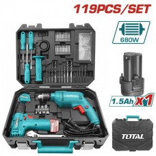 TOTAL ΣΕΤ ΗΛΕΚΤΡΙΚΟΣ ΔΡΑΠΑΝΟΣ 680W ΚΑΙ ΔΡΑΠΑΝΟΚΑΤΣΑΒΙΔΟ ΜΠΑΤΑΡΙΑΣ Li-ion 12V/1.5Ah 119ΤΕΜ THKTHP1192